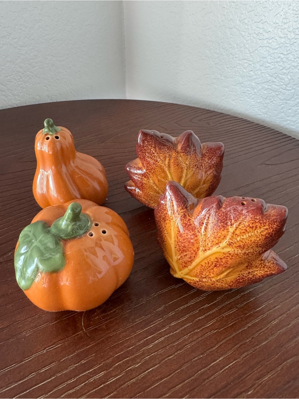 Ceramic Fall Pumpkin & Leaf Salt and Pepper Shakers Bundle - Orange